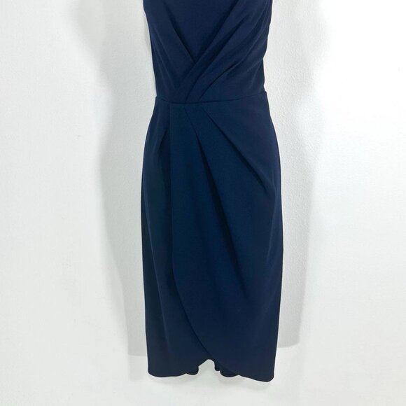 Adrianna Papell Illusion Dress Sz 14 Asymmetrical Mesh Top Midnight Witchy Glam - Picture 6 of 12